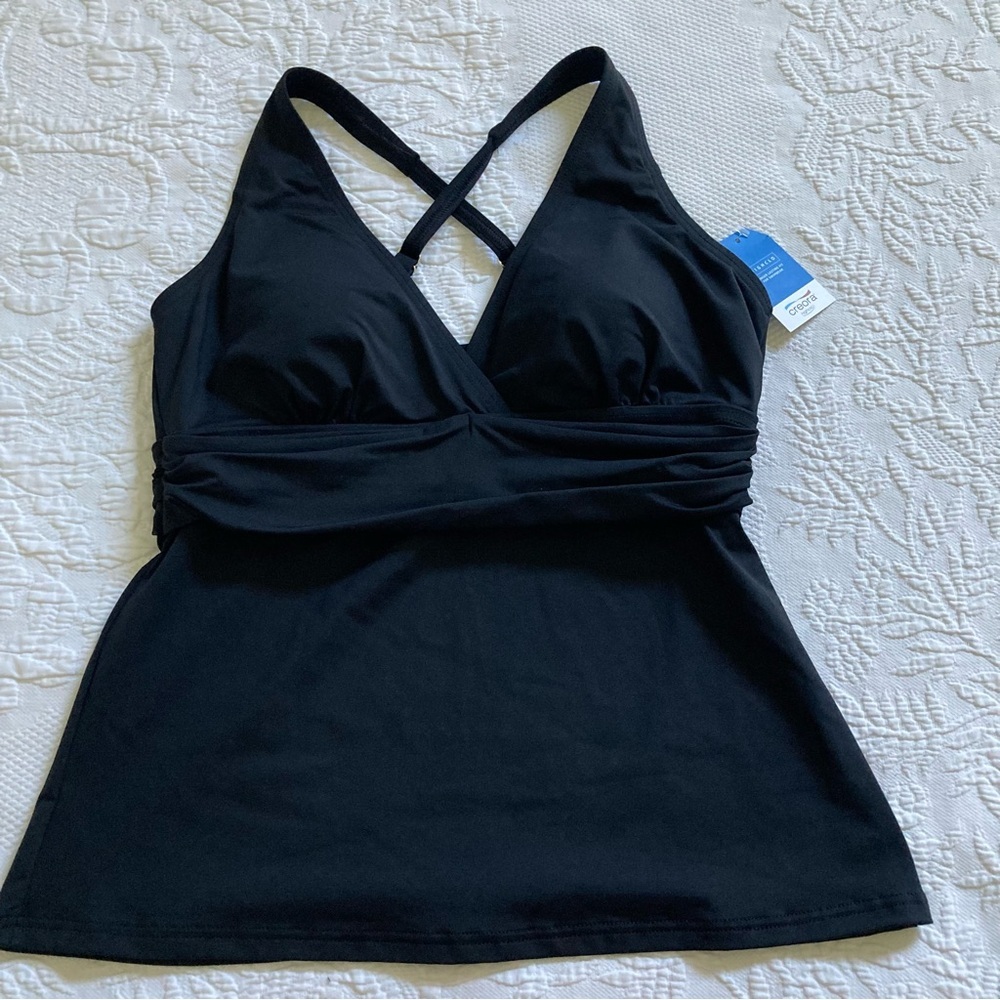 NWT Lands End swim tankini swimsuit top wire free black chlorine resistant S
